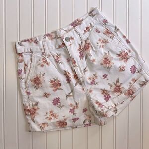American Eagle Outfitters Floral High Waist Shorts - White and Pink
